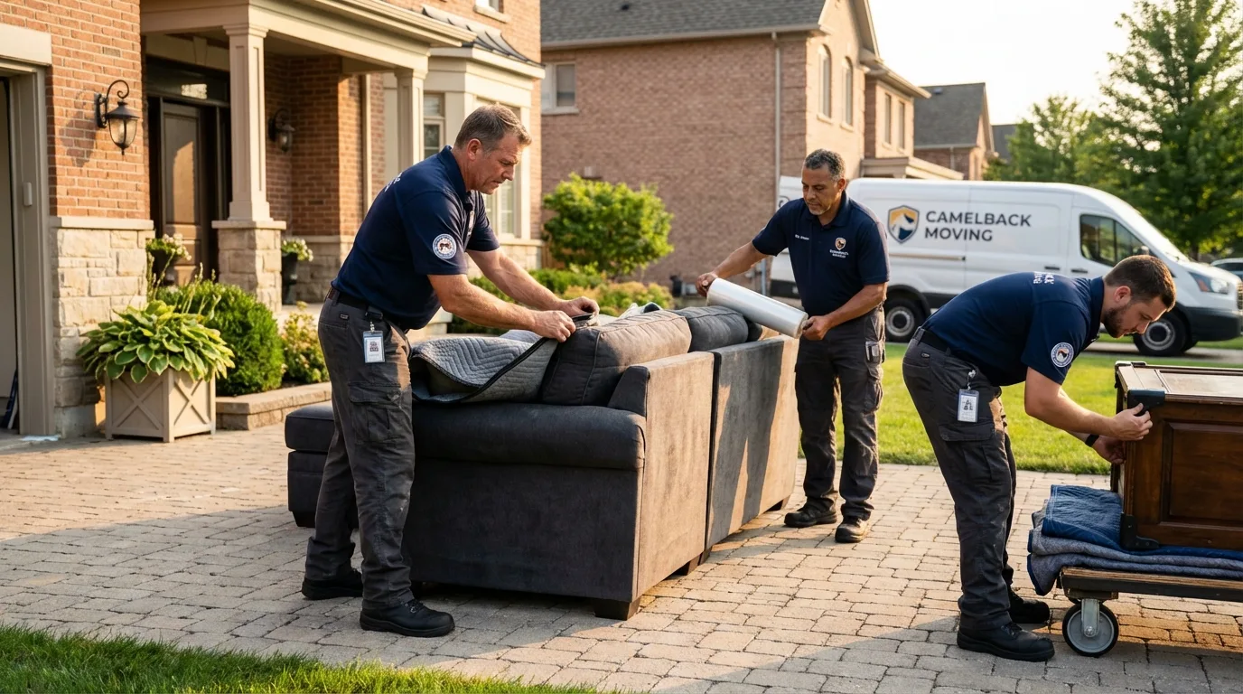 Large estate moving crew wrapping furniture in Waunakee, WI